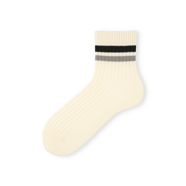 Striped Cotton Short Crew Socks - Ivory (MEN)