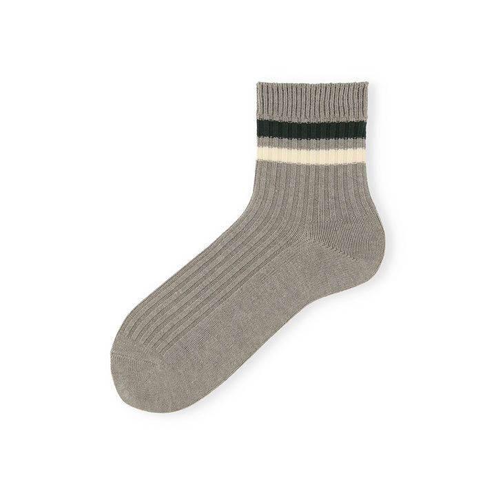 Striped Cotton Short Crew Socks - Grey (MEN)