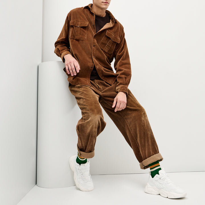 Striped Cotton Short Crew Socks - DarkGreen (MEN)