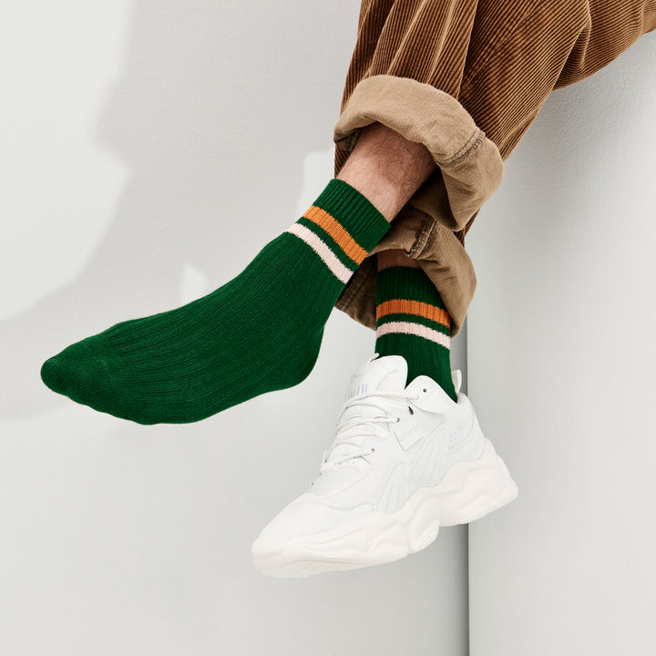 Striped Cotton Short Crew Socks - DarkGreen (MEN)