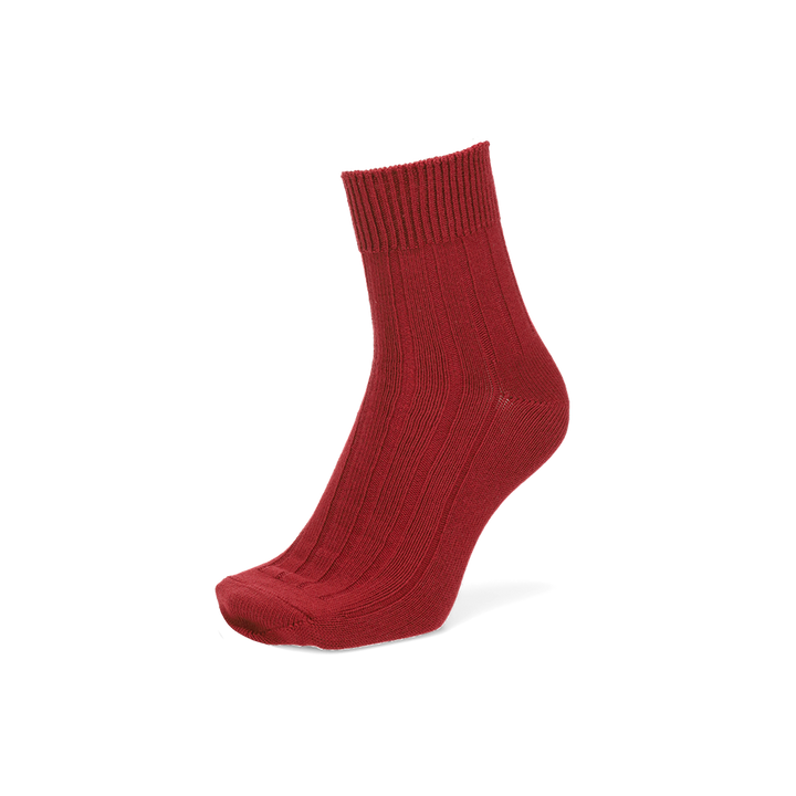 Wide-Ribbed Cotton Short Crew Socks - DarkRed