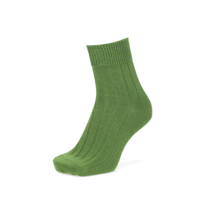 Wide-Ribbed Cotton Short Crew Socks - Green