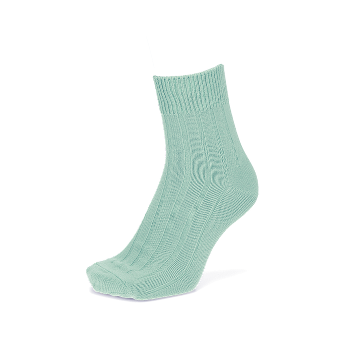 Wide-Ribbed Cotton Short Crew Socks - LightGreen