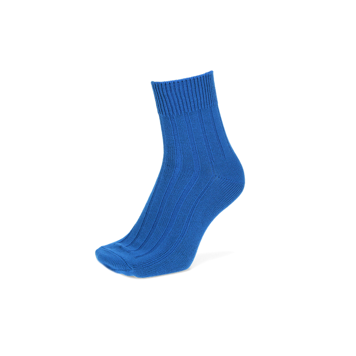 Wide-Ribbed Cotton Short Crew Socks - Blue