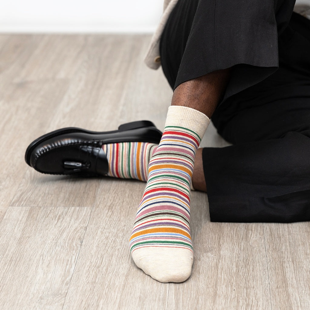 Racing Stripe Short Crew Socks - Beige (MEN)