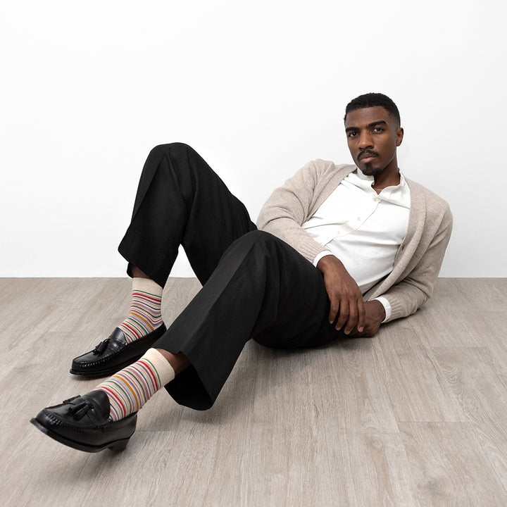 Racing Stripe Short Crew Socks - Beige (MEN)