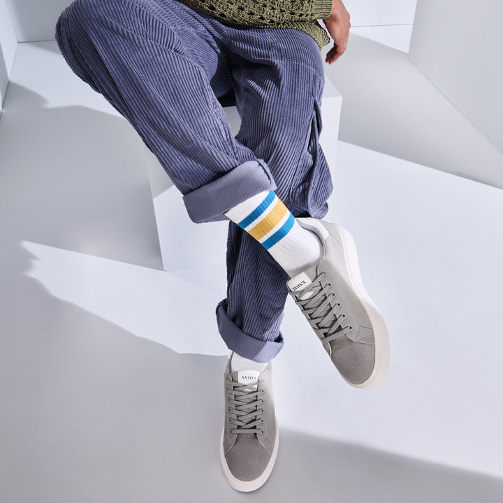 Sandwich-Stripes Washi Crew Socks - White (MEN)
