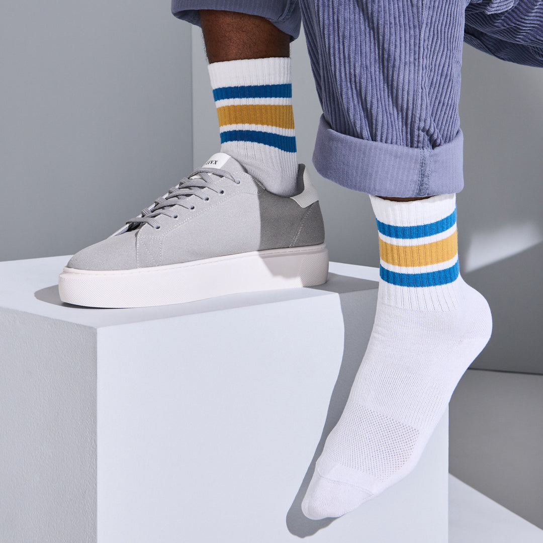 Sandwich-Stripes Washi Crew Socks - White (MEN)