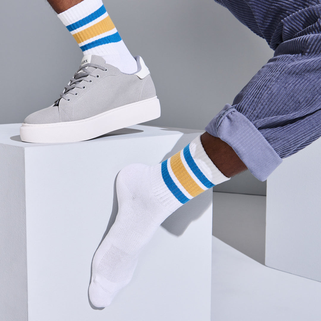 Sandwich-Stripes Washi Crew Socks - White (MEN)
