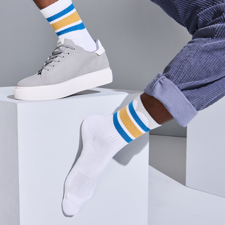 Sandwich-Stripes Washi Crew Socks - White (MEN)