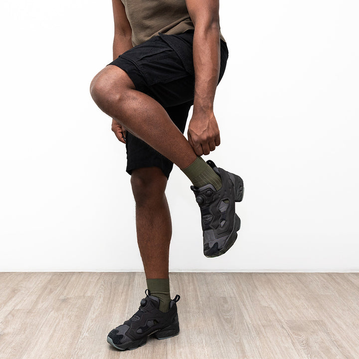 Silky Cotton Short Crew Socks - Olive (MEN)