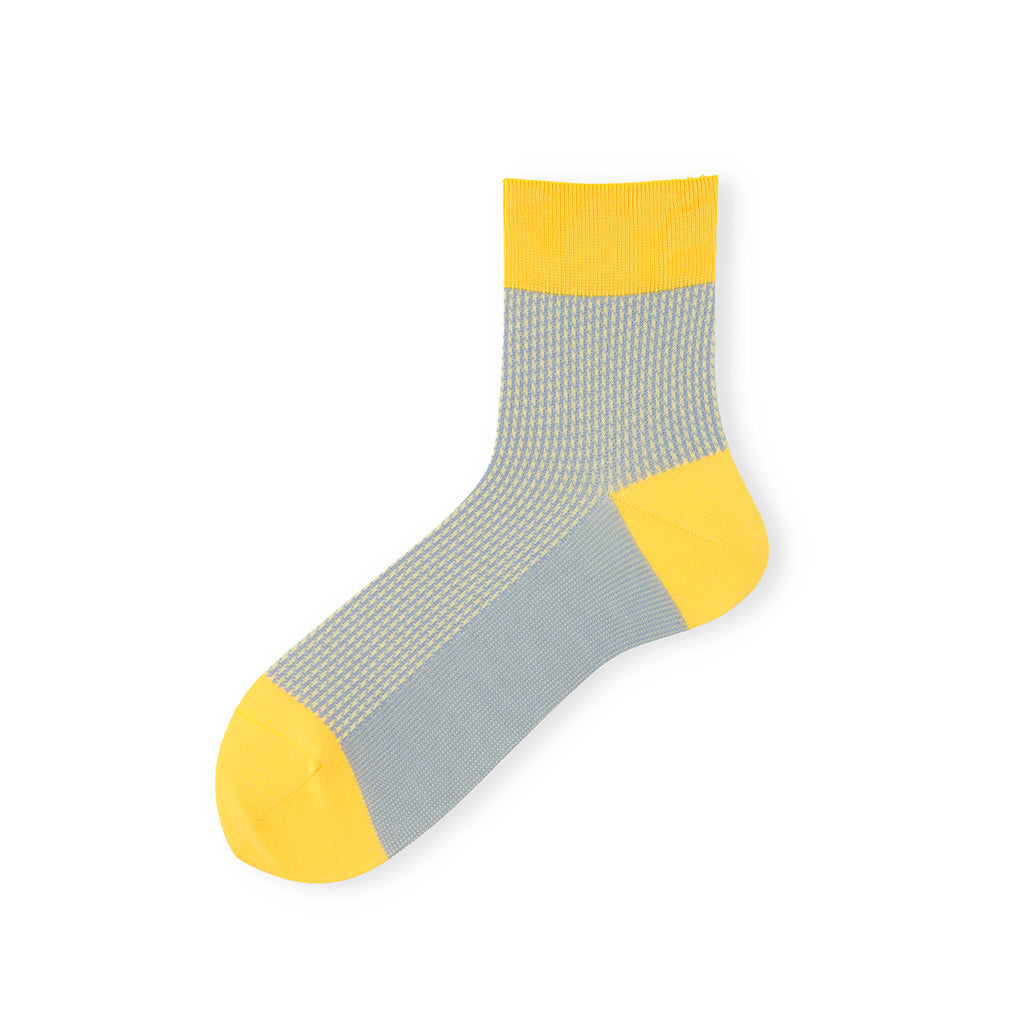Houndstooth Silky Cotton Short Crew Socks - Yellow (MEN)