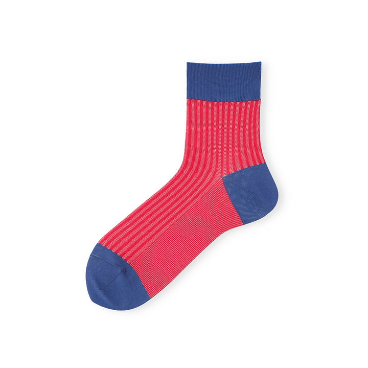 Striped Silky Cotton Short Crew Socks - Red (MEN)