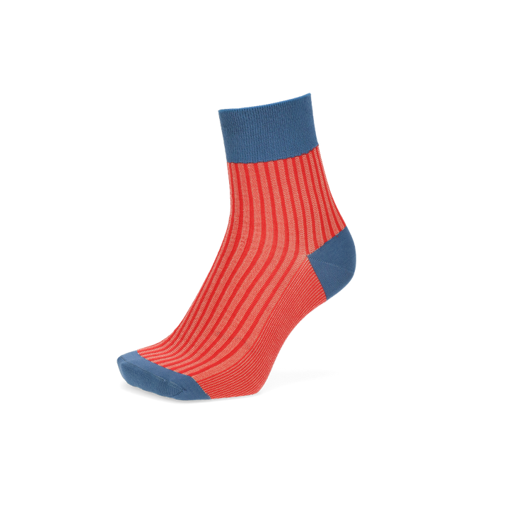 Striped Silky Cotton Short Crew Socks - Red (MEN)