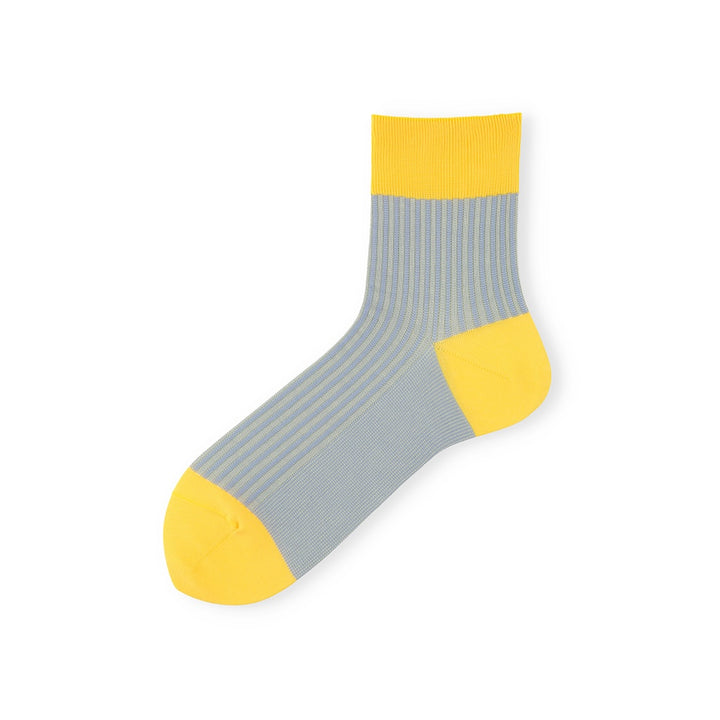 Striped Silky Cotton Short Crew Socks - Yellow (MEN)
