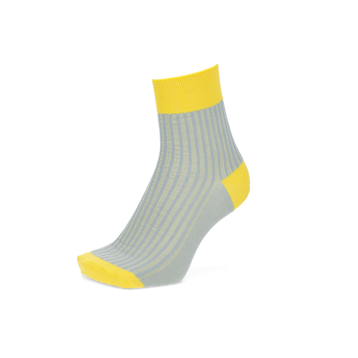 Striped Silky Cotton Short Crew Socks - Yellow (MEN)