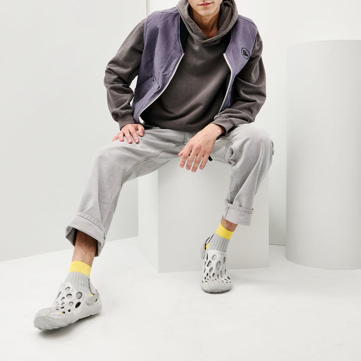 Striped Silky Cotton Short Crew Socks - Yellow (MEN)