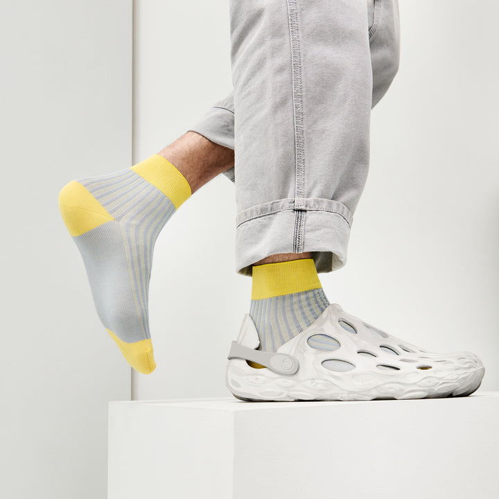 Striped Silky Cotton Short Crew Socks - Yellow (MEN)