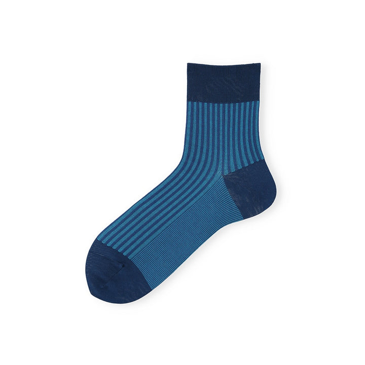 Striped Silky Cotton Short Crew Socks - VintageBlue (MEN)