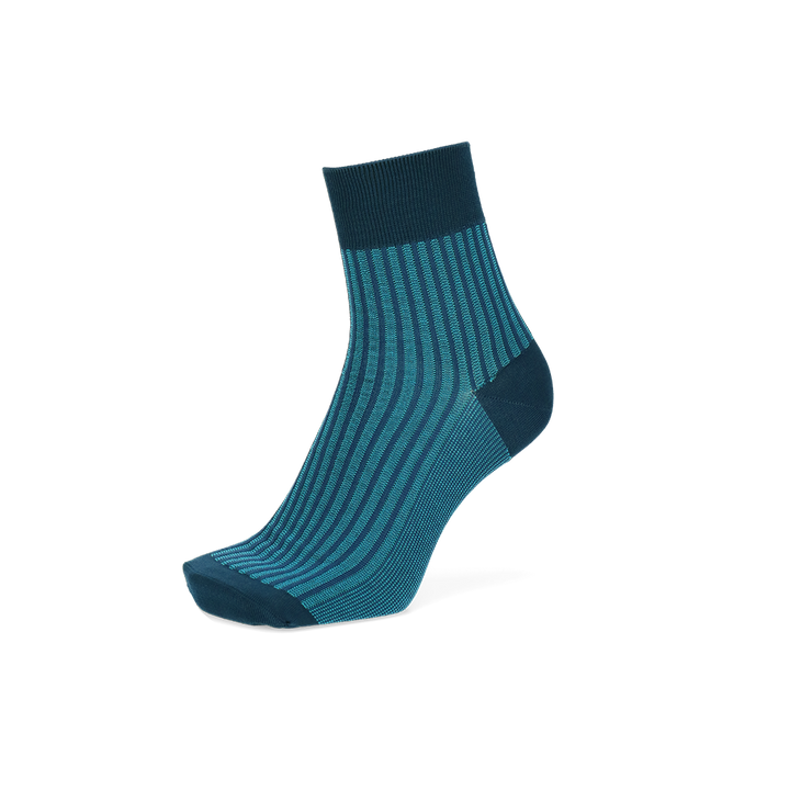 Striped Silky Cotton Short Crew Socks - VintageBlue (MEN)