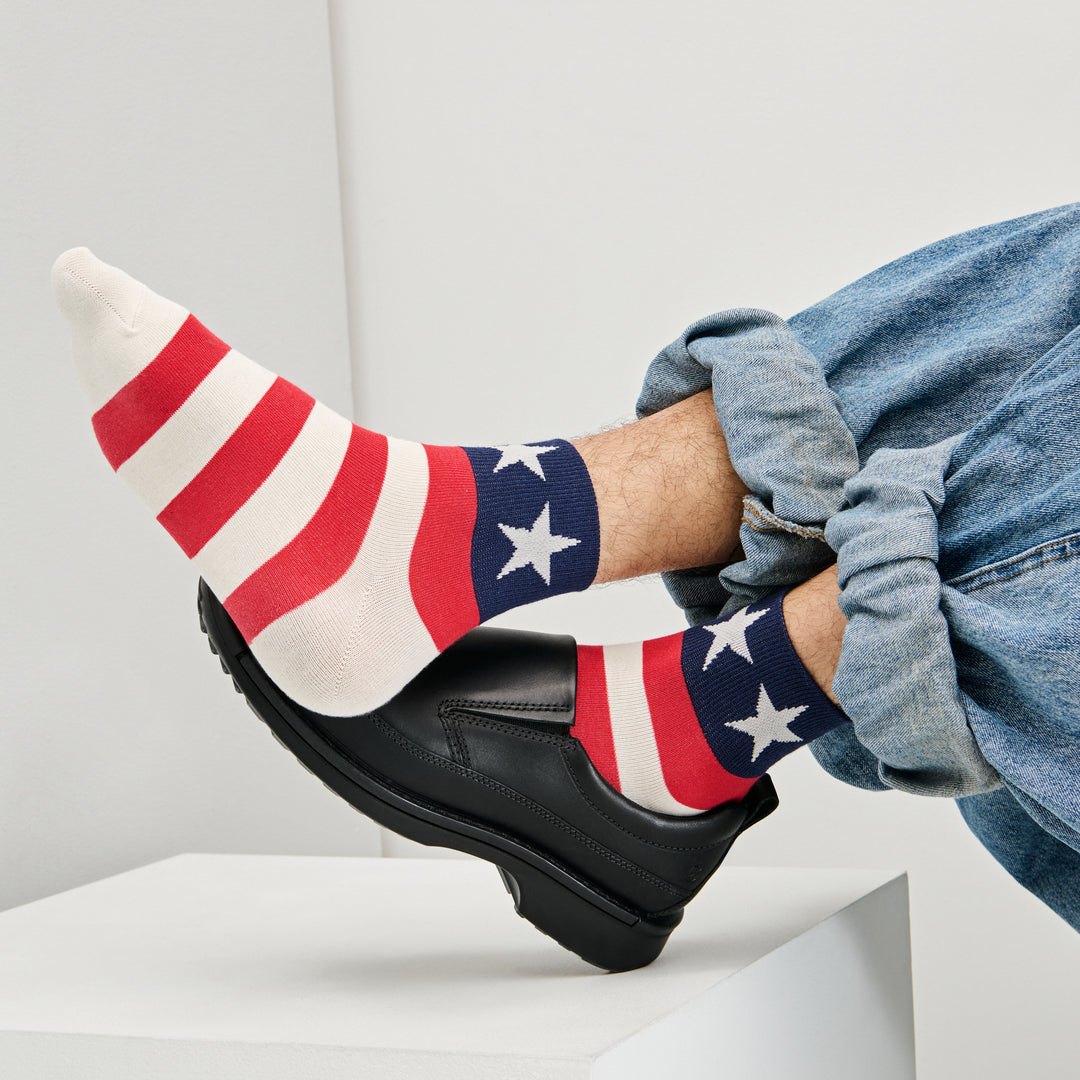 Stars and Stripes Short Crew Socks - Red (MEN)