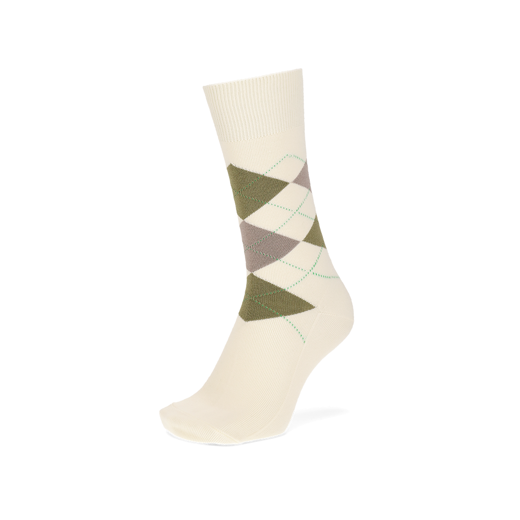 Argyle Cotton Crew Socks - Ivory (MEN)
