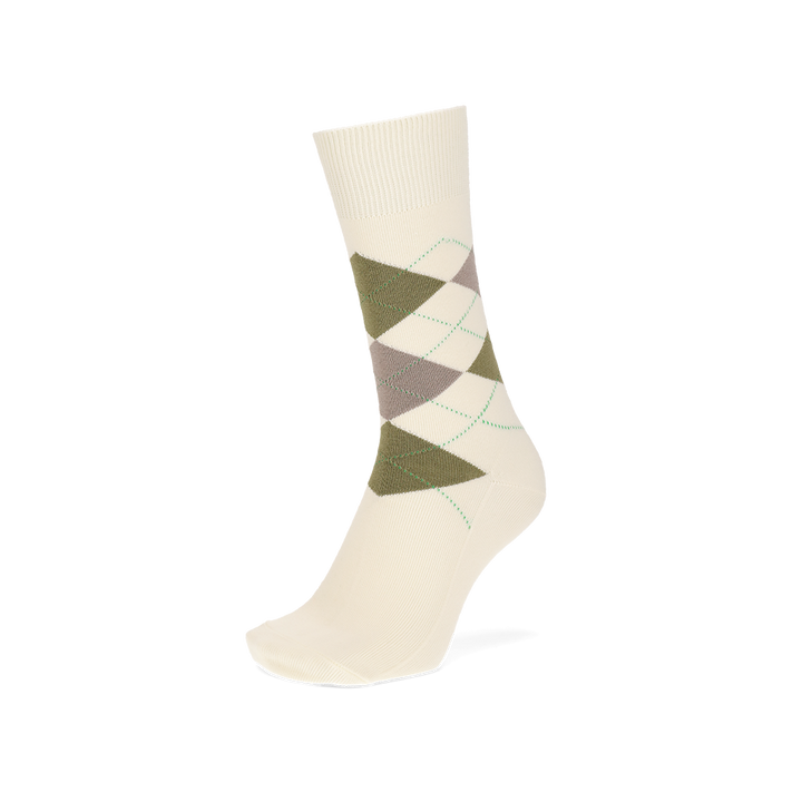 Argyle Cotton Crew Socks - Ivory (MEN)