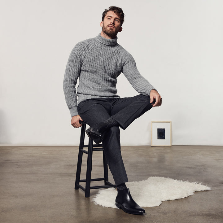 Aran Cable Merino Crew Socks - DimGrey (MEN)