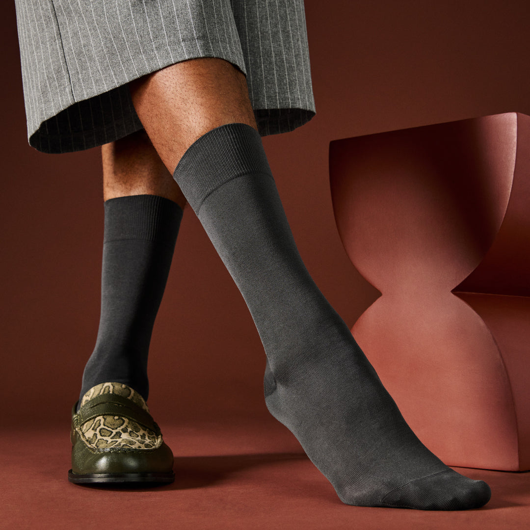 Premium Silky Cotton Plain Crew Socks - DimGrey (MEN)