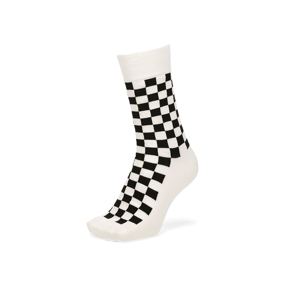 Plaid Cotton Crew Socks - White (MEN)