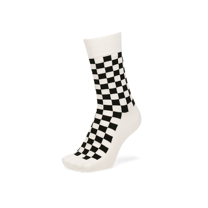 Plaid Cotton Crew Socks - White (MEN)