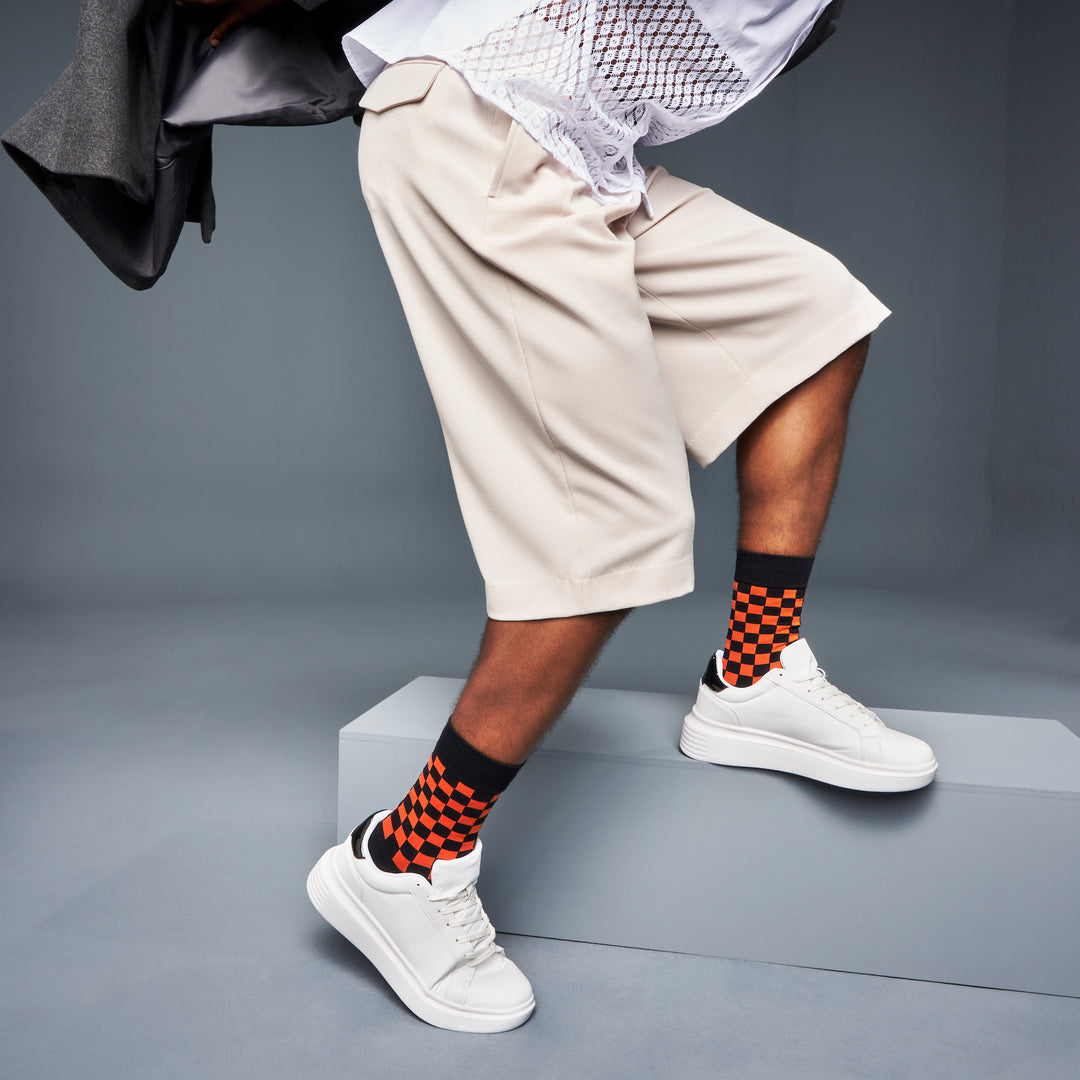Plaid Cotton Crew Socks - Orange (MEN)
