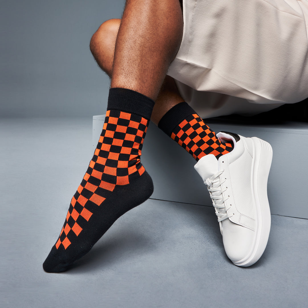 Plaid Cotton Crew Socks - Orange (MEN)