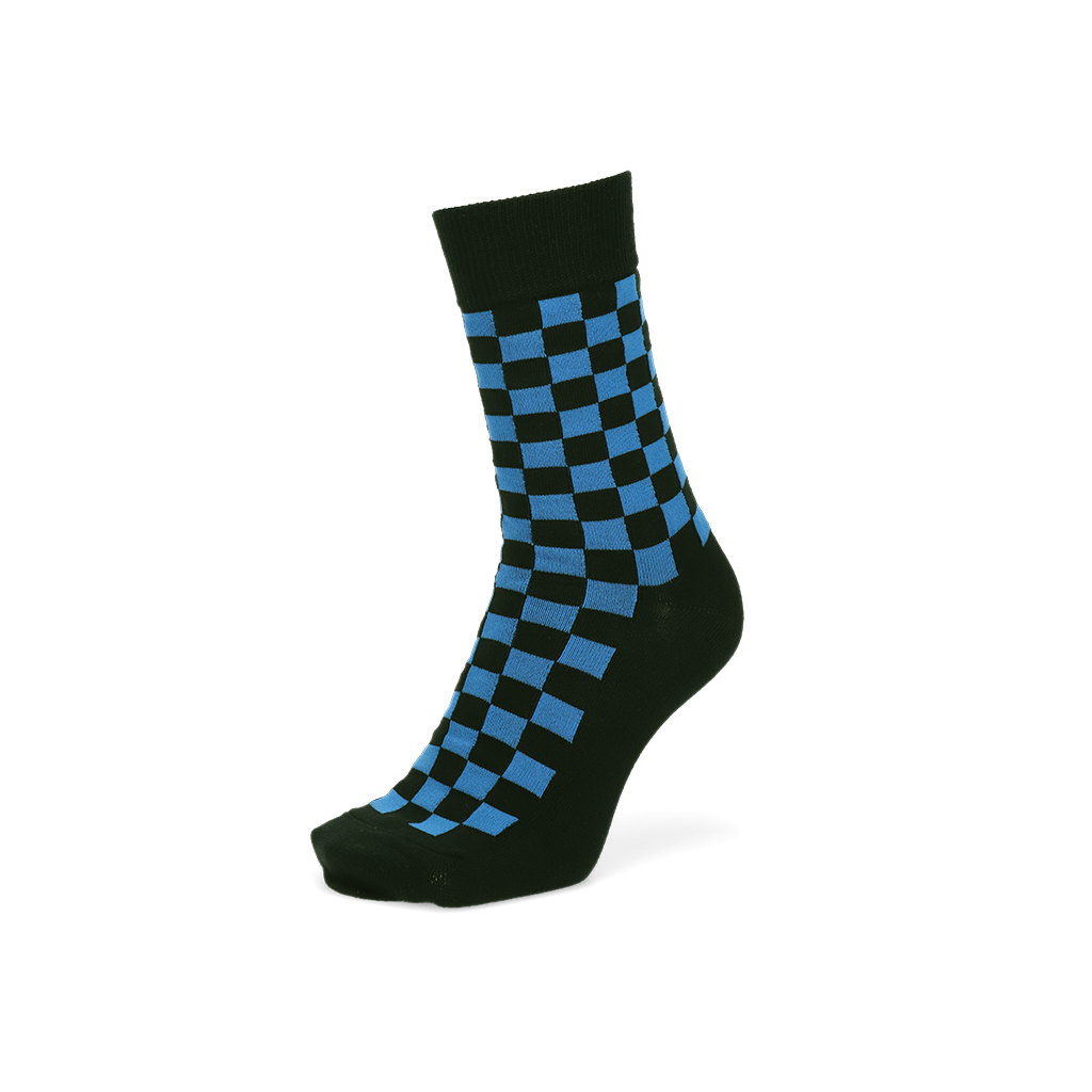 Plaid Cotton Crew Socks - Blue (MEN)