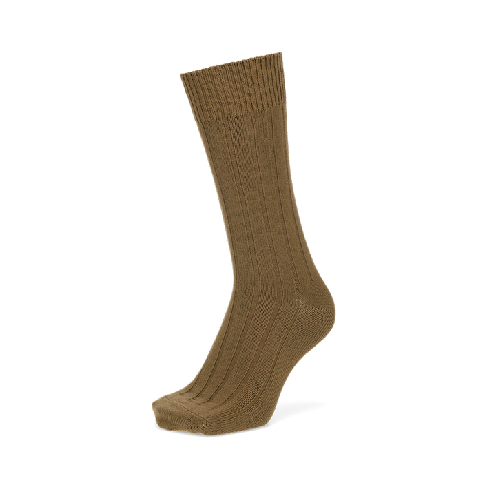 Wide-Ribbed Cotton Crew Socks - Brown