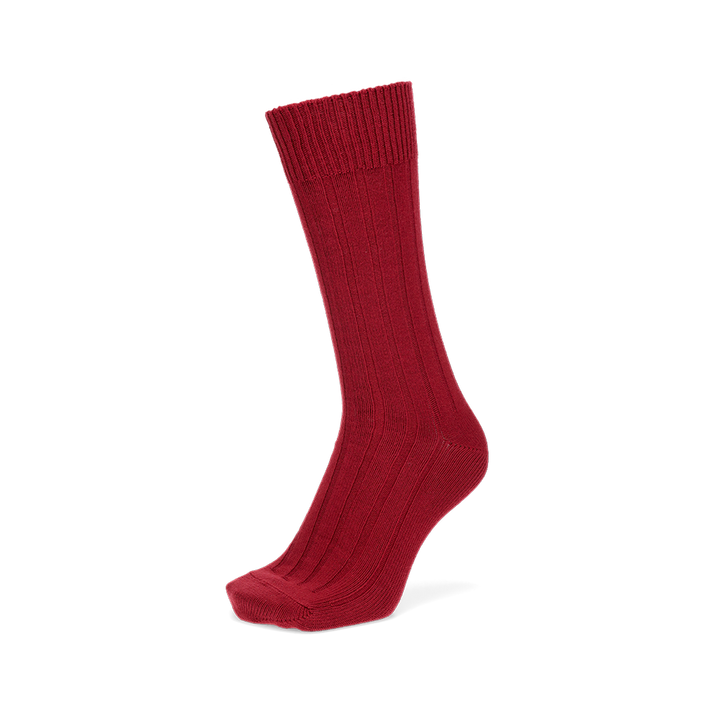 Wide-Ribbed Cotton Crew Socks - DarkRed