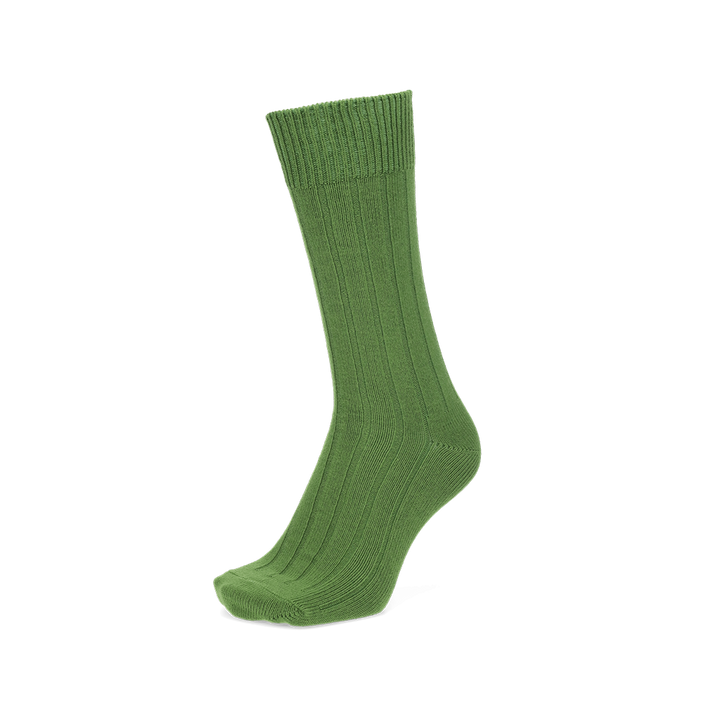 Wide-Ribbed Cotton Crew Socks - Green