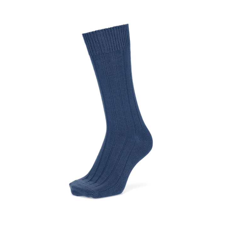 Wide-Ribbed Cotton Crew Socks - Navy