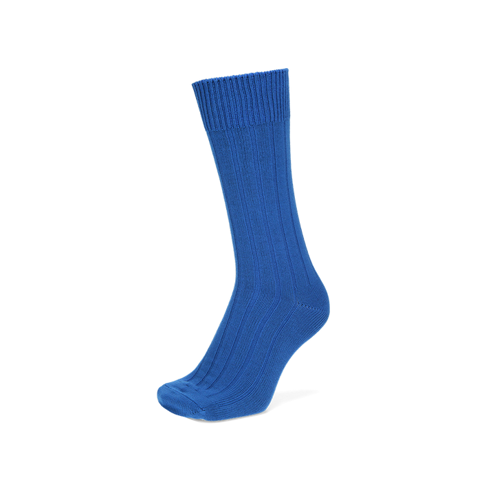 Wide-Ribbed Cotton Crew Socks - Blue