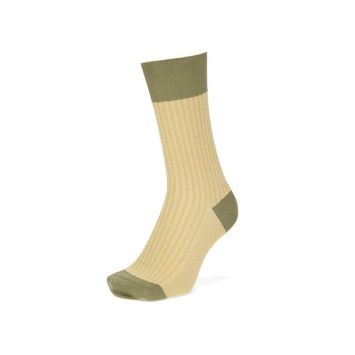 Striped Silky Cotton Crew Socks - Beige (MEN)