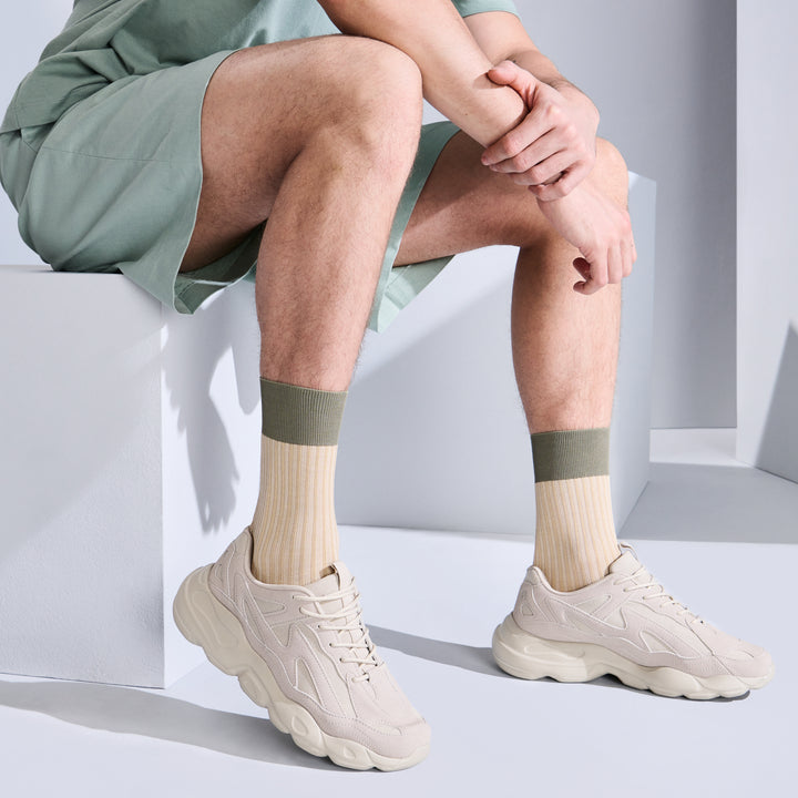 Striped Silky Cotton Crew Socks - Beige (MEN)