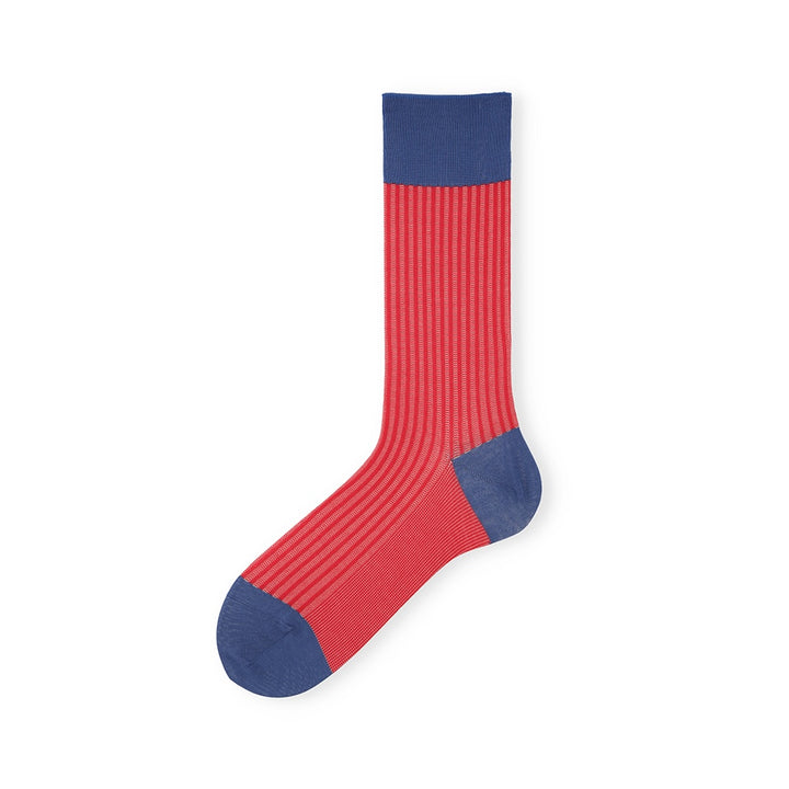 Striped Silky Cotton Crew Socks - Red (MEN)