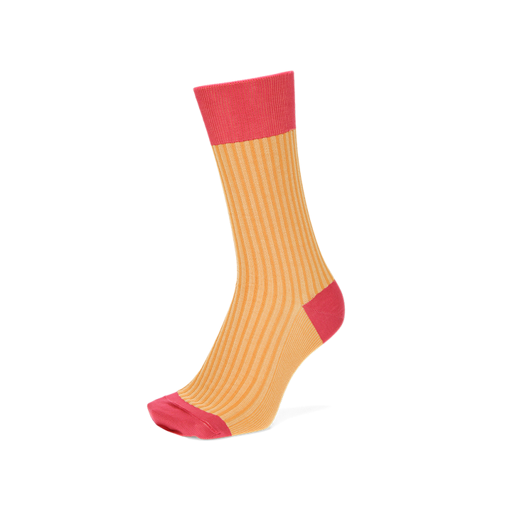 Striped Silky Cotton Crew Socks - BrightOrange (MEN)