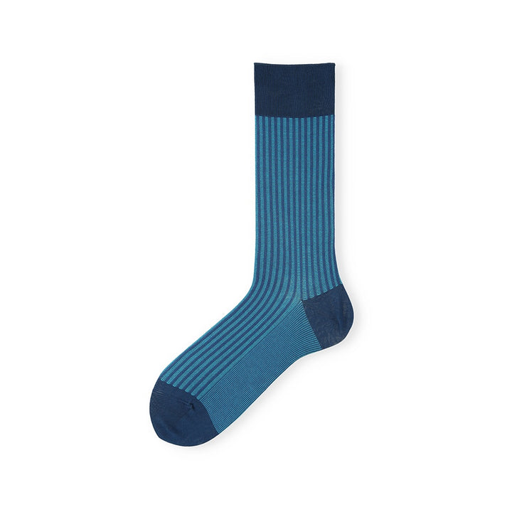 Striped Silky Cotton Crew Socks - VintageBlue (MEN)