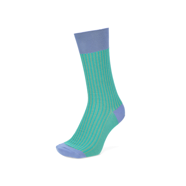 Striped Silky Cotton Crew Socks - BlueGreen (MEN)