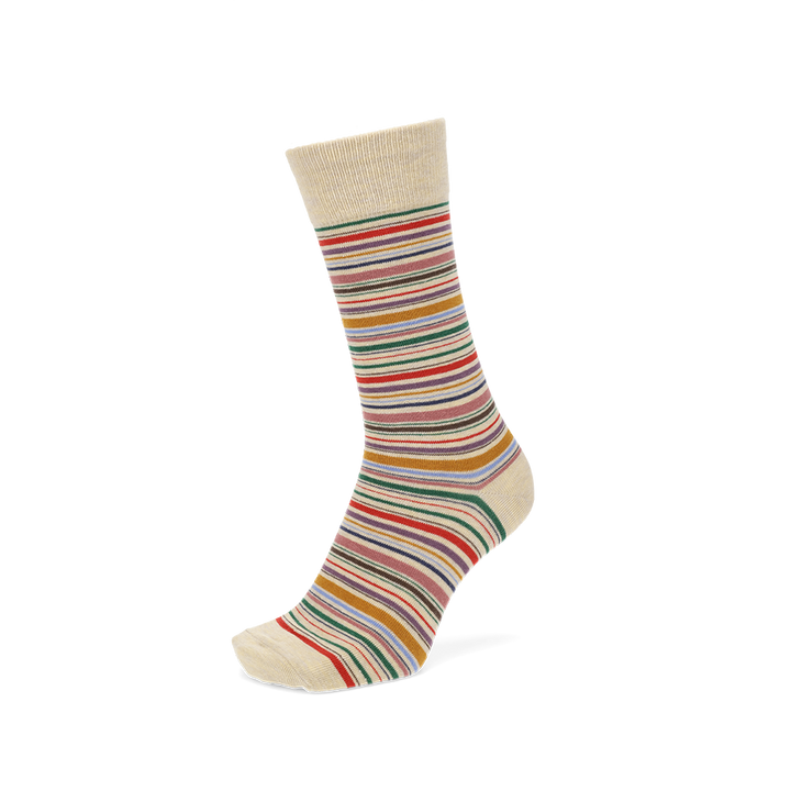 Racing Stripe Cotton Crew Socks - Beige