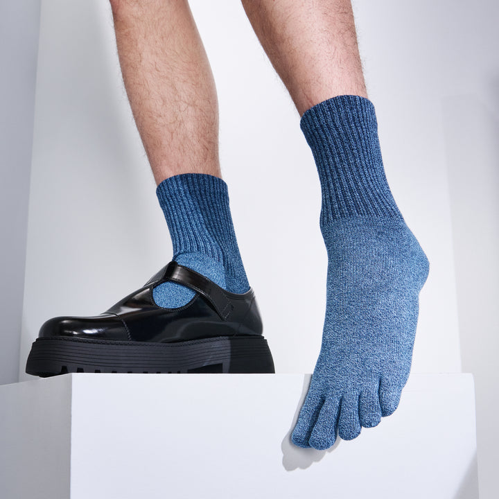 Loose-Fit Cotton Toe Crew Socks - SteelBlue (MEN)