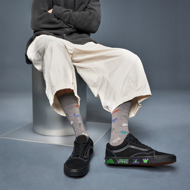 Dinosaur Cotton Crew Socks - Grey