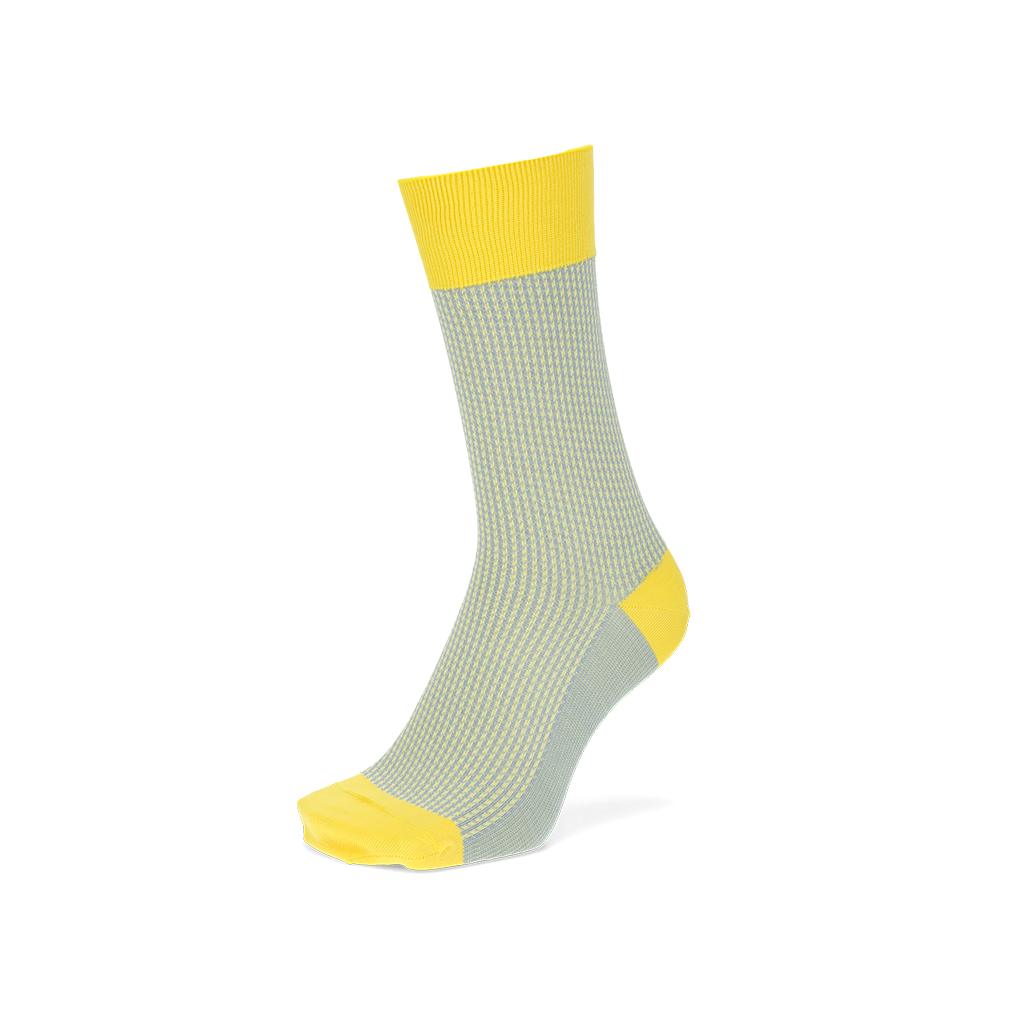Houndstooth Silky Cotton Crew Socks - Yellow