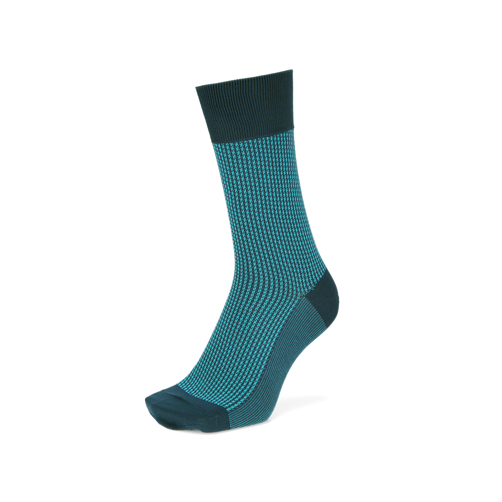 Houndstooth Silky Cotton Crew Socks - VintageBlue